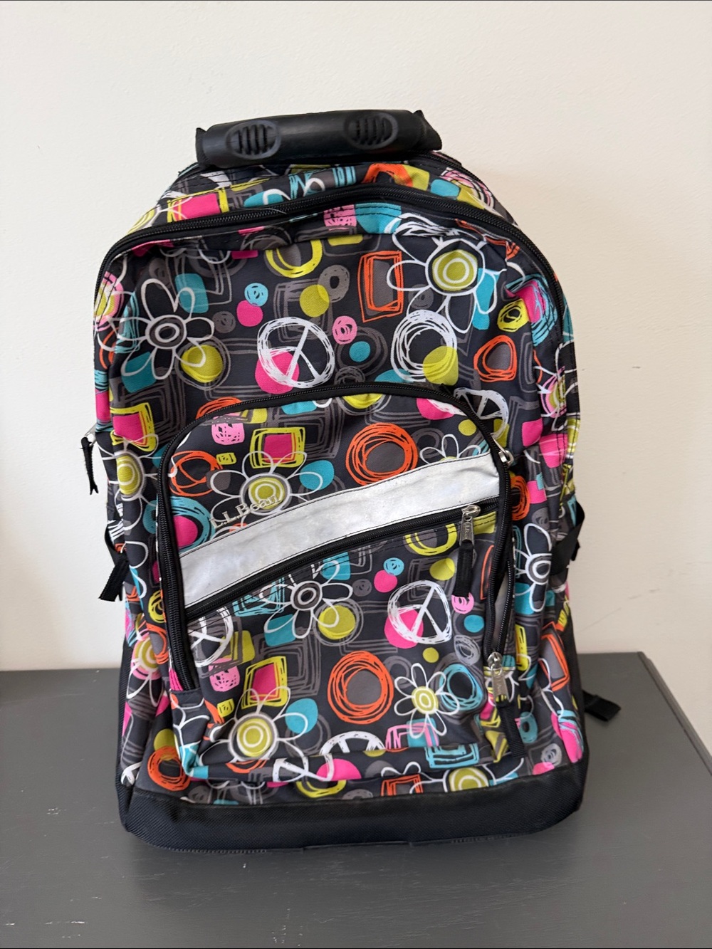 L.L. Bean Wheeled Backpack with Neon Floral and Geometric Print